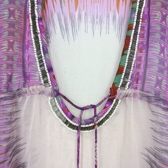 Y2K Womens Sheer Beaded Tunic Top L/XL Fairy Festival Boho Artsy Indie Resort - Picture 5 of 11